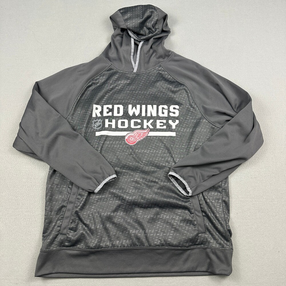 Detroit Red Wings Hoodie Men Large Gray Reebok Center Ice Pullover Sweatshirt L